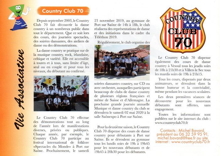 Article Bulletin municipal de Port sur Saône de décembre 2019 sur la présentation du Country Club 70