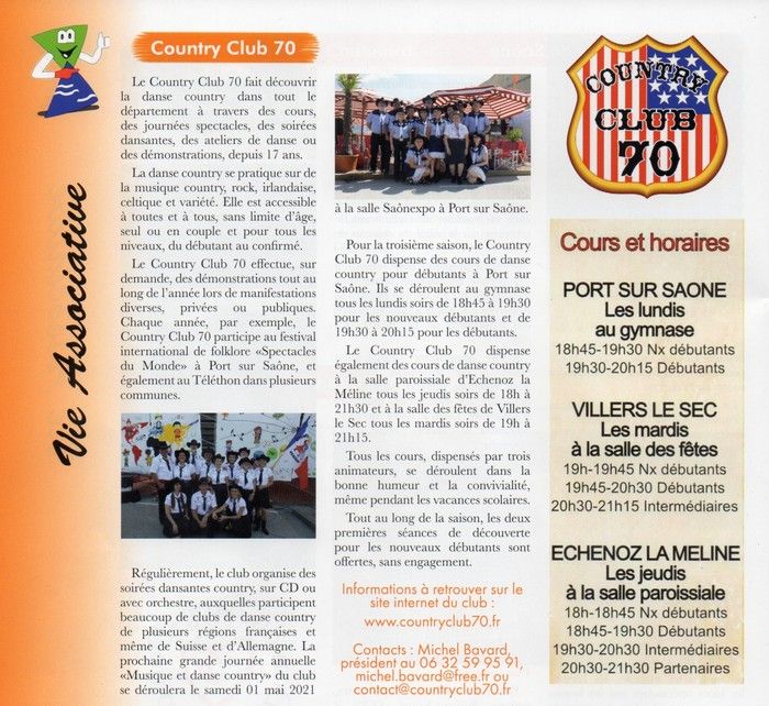Article Bulletin municipal de Port sur Saône d'octobre 2020 sur la présentation du Country Club 70