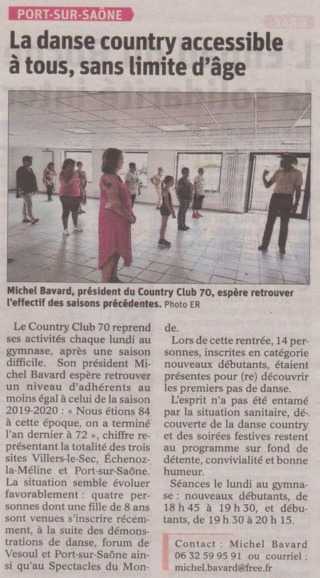 Publication Est Républicain du 13 septembre 2021 sur la rentrée des cours de danse à Port sur Saône