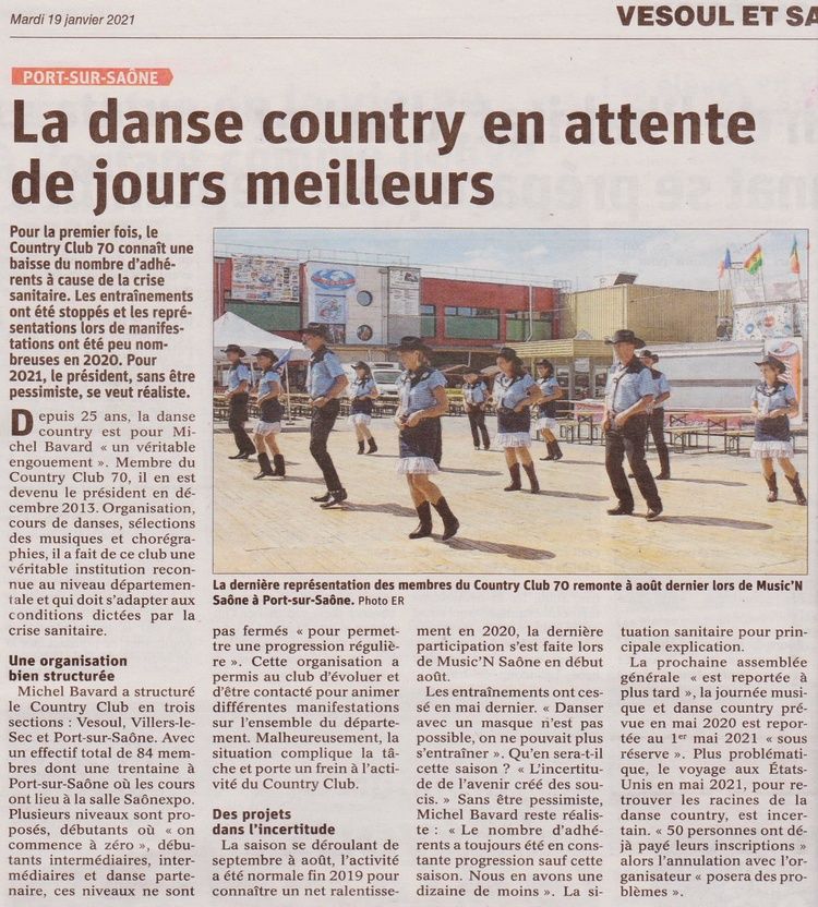 Article Est Républicain du 19 janvier 2021 sur la danse country en attente de jours meilleurs